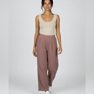 NWT Hello Nite Women Brown Cinched Waist Gauzy Cotton Muslin Casual Pants - M